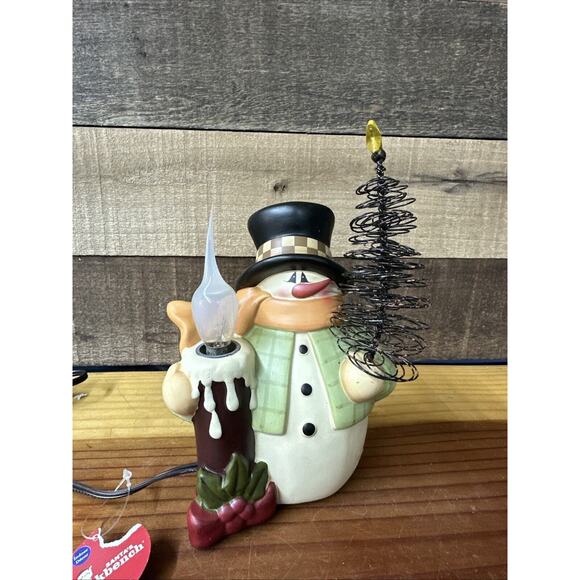 Santa’s Workbench Lighted Snowman With Tree 8” Tall - Picture 2 of 7